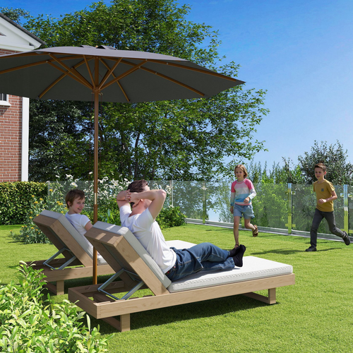 Outsunny Wooden Garden Parasol with Rope Pulley Mechanism