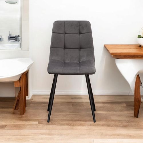 GREY FABRIC CHAIR BLACK METAL LEGS - L52 x W44 x H86 cm