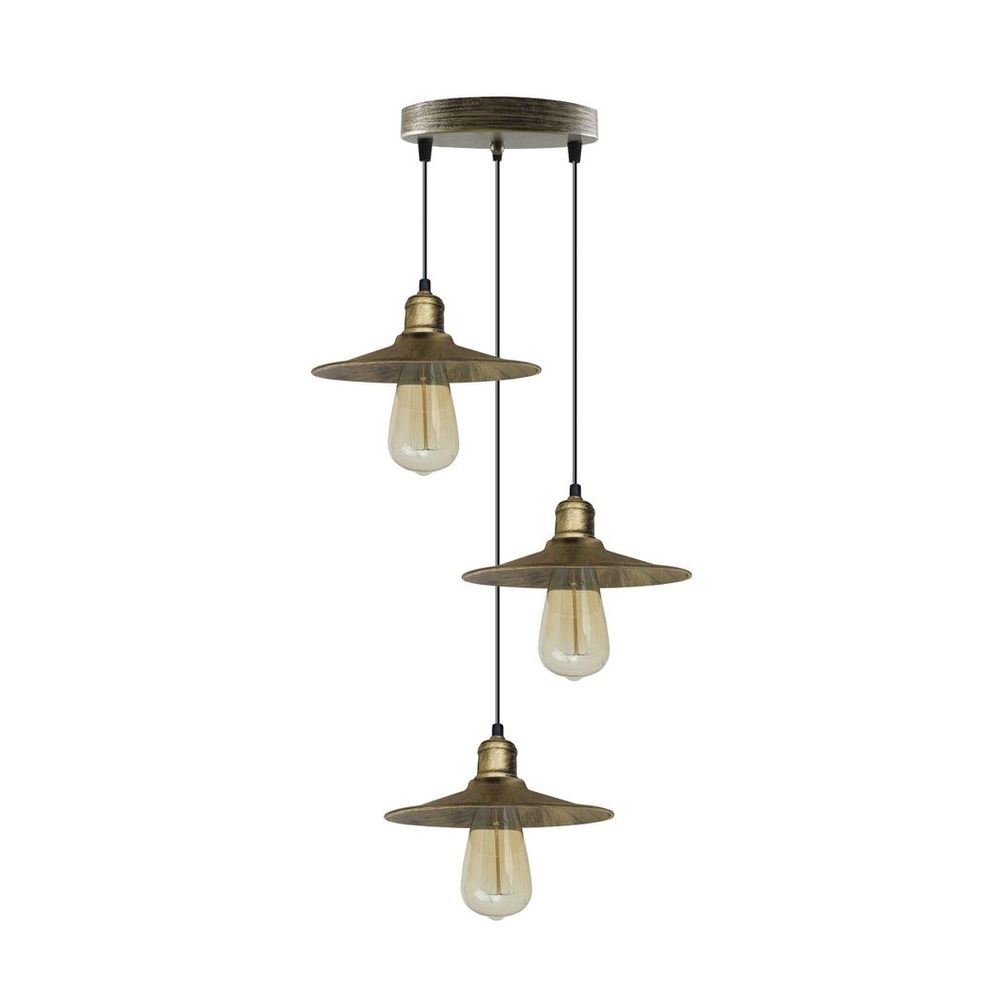 Vintage Industrial Brushed Brass Pendant Light - Metal Shade - 22cm - Easy Fit - High Quality