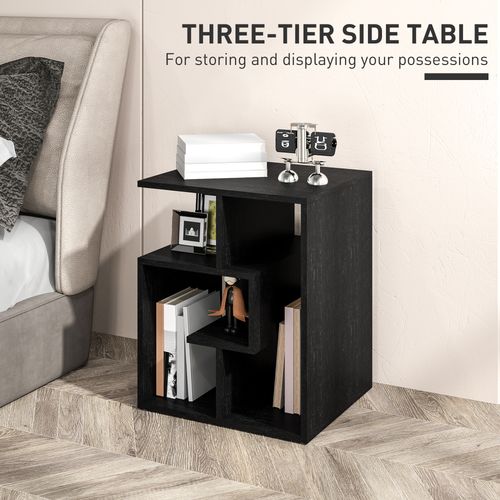 HOMCOM 3-Tier Side End Table Open Shelves Storage Magazine Desk Black