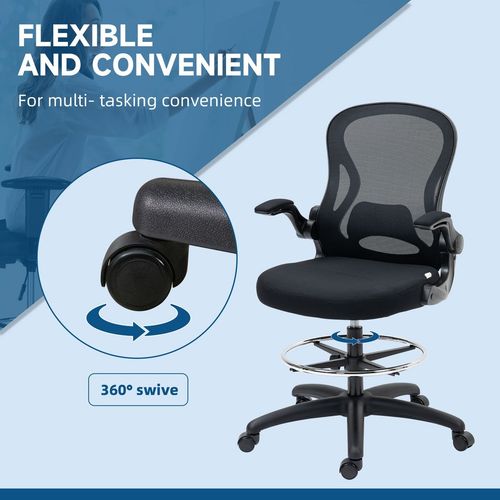 Vinsetto Draughtsman Chair Tall Office Chair w/ Adjustable Footrest Ring Black