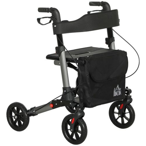 HOMCOM 4 Wheel Rollator Walker,  Adjustable Mobility Walker with Bag, Silver