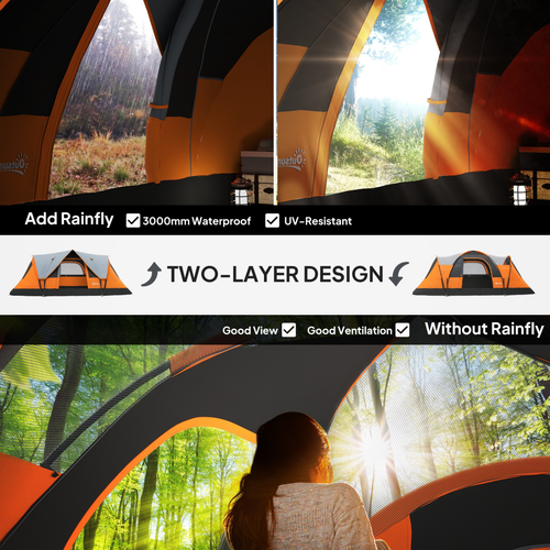 Outsunny 5-6 Man Camping Tent with Bag, Fibreglass and Steel Frame