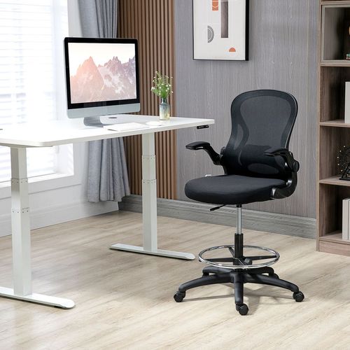 Vinsetto Draughtsman Chair Tall Office Chair w/ Adjustable Footrest Ring Black