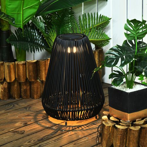 Outsunny 3-Level Adjustable Garden Rattan Solar Lantern, Black