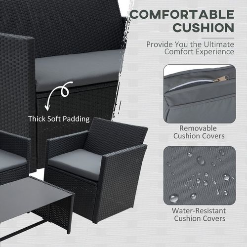 4pc Patio Garden Rattan Wicker Sofa 2-Seater Loveseat Chair Table Black