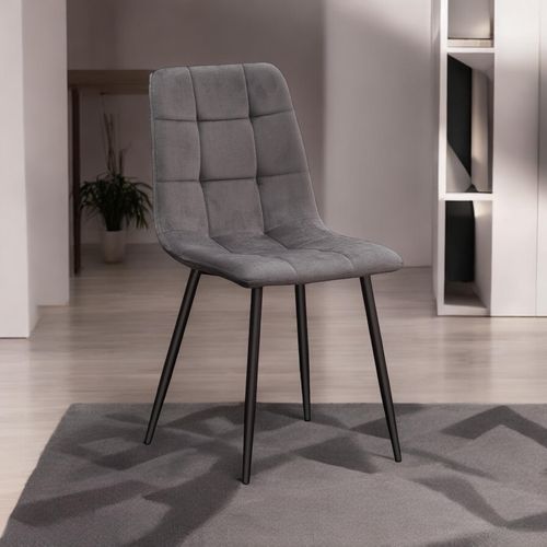 GREY FABRIC CHAIR BLACK METAL LEGS - L52 x W44 x H86 cm