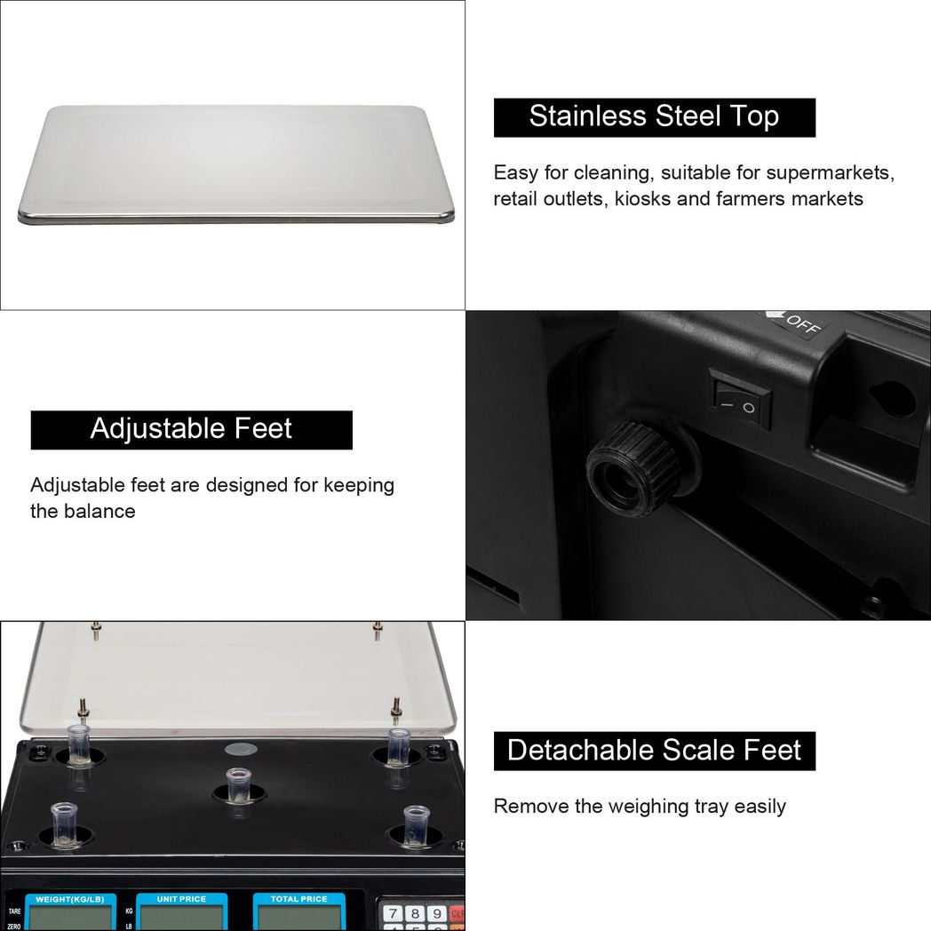 ACS-30 40kg/5g Digital Price Computing Scale for Vegetable UK Plug Silver & Black