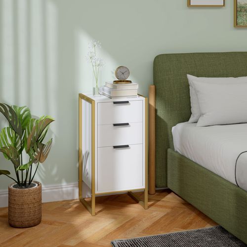 HOMCOM Industrial 3-Drawer Bedroom Chest of Drawers with Metal Frame, White