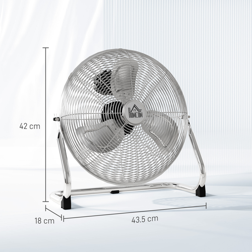 HOMCOM Metal Floor Fan with 3 Speeds & Adjustable Tilt, Silver Tone