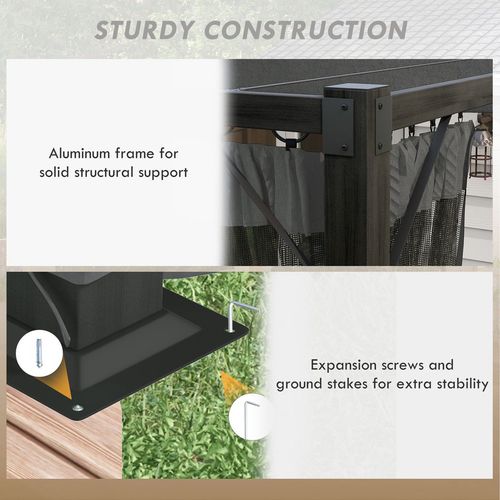 Outsunny 3 x 4m Pergola with Retractable Roof and Netting, Dark Grey