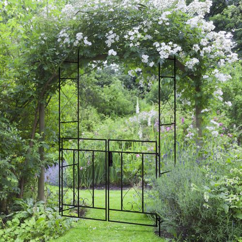 Outsunny Metal Garden Arch with Double Gate, Garden Arbor Climbing Plants
