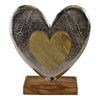 Premium Silver Metal & Wood Standing Heart Decor