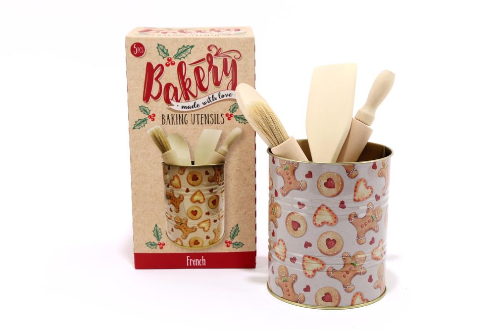Premium Gingerbread Wooden Utensils - High-Quality Beechwood - 5-Piece Set