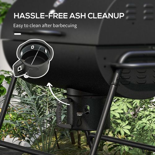 Outsunny Barrel Charcoal Barbecue BBQ Grill Trolley W/ Ash Catcher Thermometer
