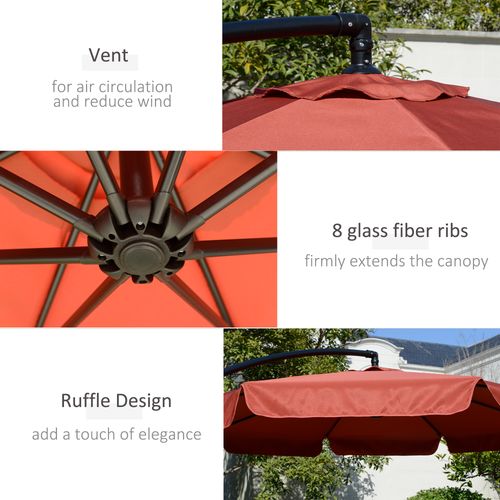 2.7m Banana Parasol Cantilever Crank Handle Wine Red
