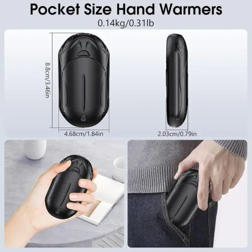 Hand Warmers Rechargeable 2 Pack,6000mAh Rechargeable Hand Warmer,20Hrs Long Heating Electric Hand Warmer Portable Pocket Heater