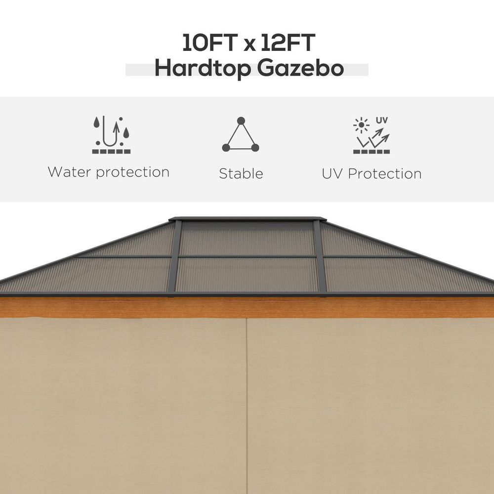 Premium Khaki Hardtop Gazebo | Polycarbonate Roof | Aluminium & Steel Frame | Patio