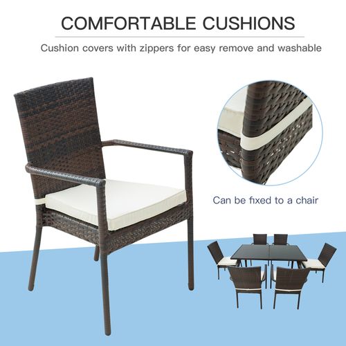 6-Seater Brown Rattan Garden Furniture Tempered Glass Table