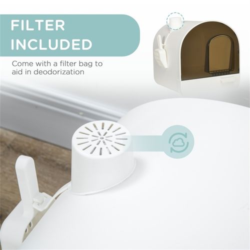 PawHut Cat Litter Box Kitten Litter Tray w/Hood, Scoop, Filter, Flap Door, 43 x 44 x 47cm - White