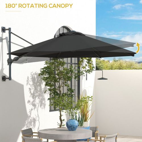 Outsunny Sun Parasol with Vent, Wall Umbrella for Patio, Garden, Pool, Grey