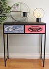 Modern Black Console Table with 2 Drawers, Retro American Design