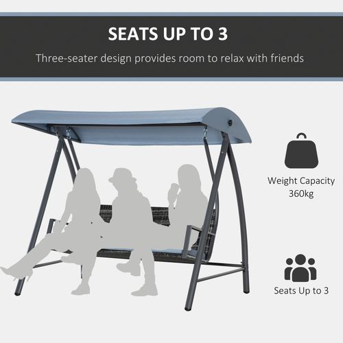 2-3 Seater Garden Rattan Swing Chair Canopy Removable Cushion Mixed Grey