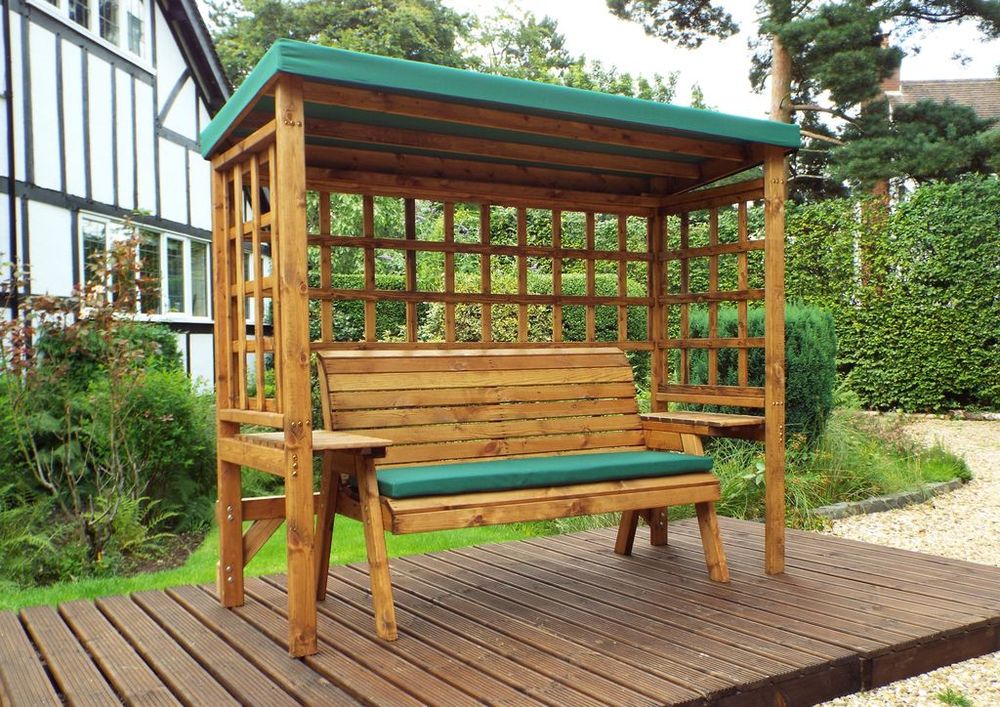 Wentworth 3-Seater Arbour with Waterproof Cover & Side Tables - Handmade in UK - FSC Wood - Rustproof Bolting - White Glove Delivery - 10 Year Guarantee