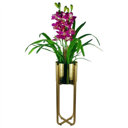 Tall Black Stand with Copper Metal Planter 62cm x 18cm