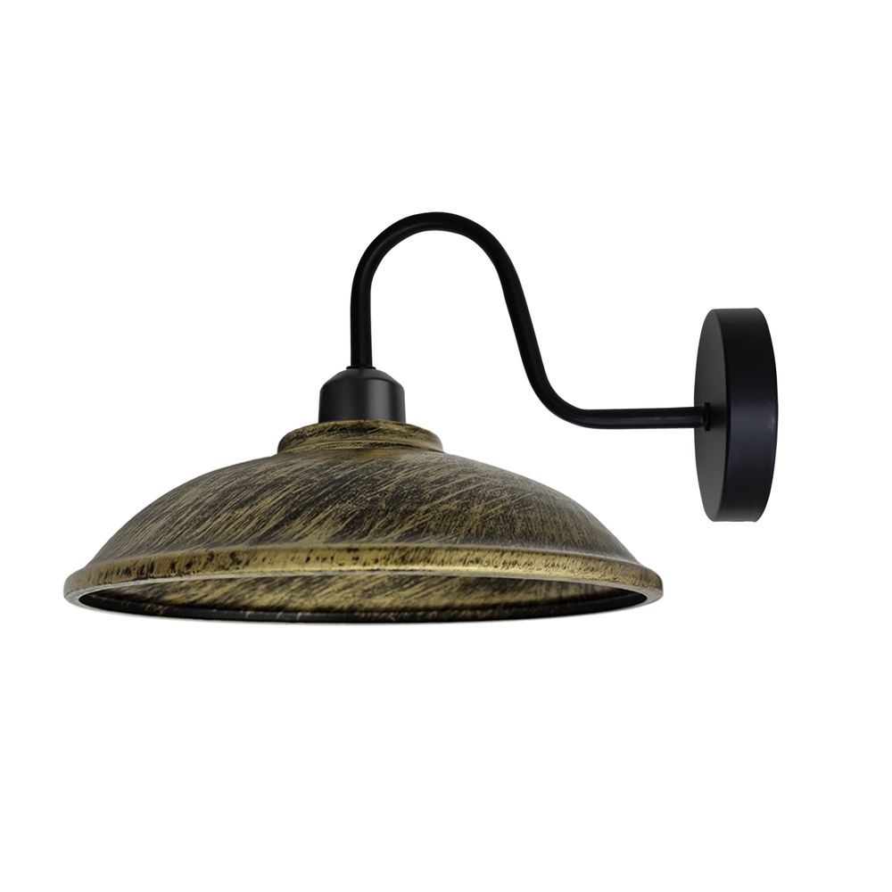 Vintage Brushed Brass Wall Light Fixture | Black Wall Sconce E27 Socket | Swan Neck Hemisphere Shade | Dimmable