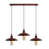 Vintage Industrial Rustic Red 3 Head Pendant - Metal Brushed Light Fitting - Umbrella Shape Lamp Shade - High Quality