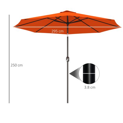 Outsunny 3(m) Garden Umbrella Outdoor Sunshade Canopy w/ Tilt & Crank Orange
