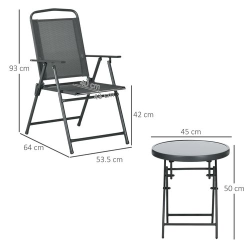Outsunny Patio Bistro Set Folding Chairs & Coffee Table for Balcony, Dark Grey