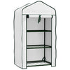 Outsunny Portable Mini Greenhouse with Roll-up Door and Wire Shelves, White