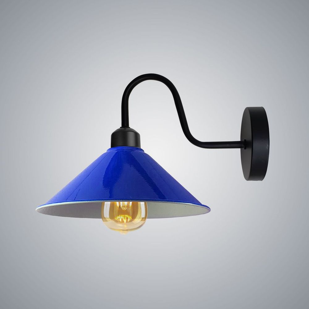 Navy Blue Wall Light Fixture, Black Wall Sconce - Vintage Swan Neck Cone Shade - E27 Base - High Quality - 3 Year Warranty