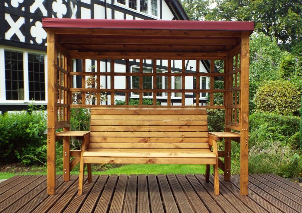 Wentworth 3-Seater Arbour with Waterproof Cover & Side Tables - Handmade in UK - FSC Wood - Rustproof Bolting - White Glove Delivery - 10 Year Guarantee