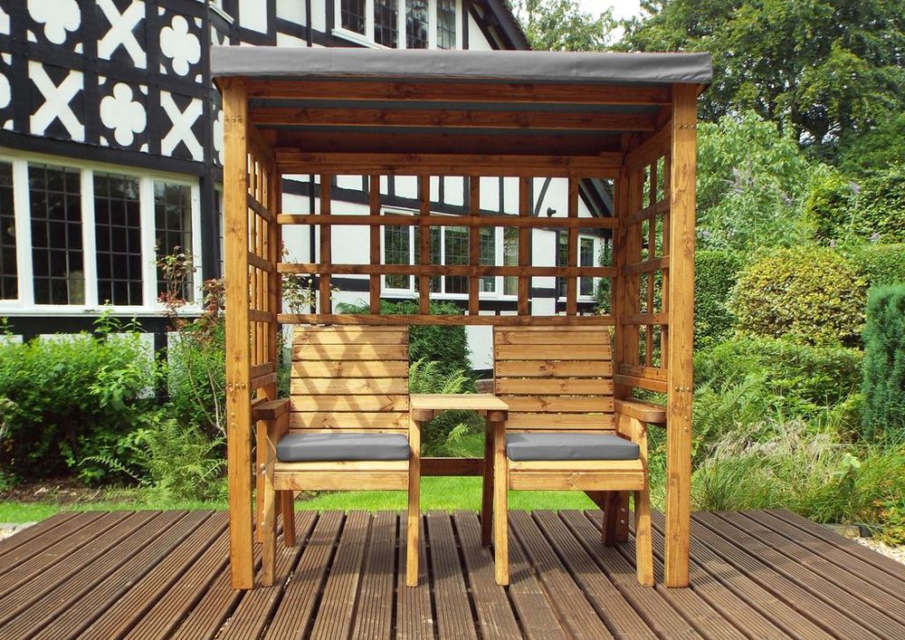 Henley Twin Seat Arbour Green - High Quality, Hand-finished Wood - Waterproof roof - Made in Britain - 10 Year Guarantee