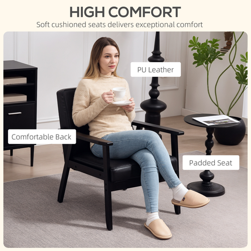 HOMCOM Accent Chair PU Leather Armchair with Armrests for Living Room Black