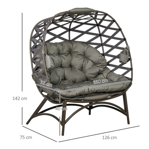Outsunny 2 Seater Egg Chair Outdoor with Cushion, Cup Pockets - Sand Brown