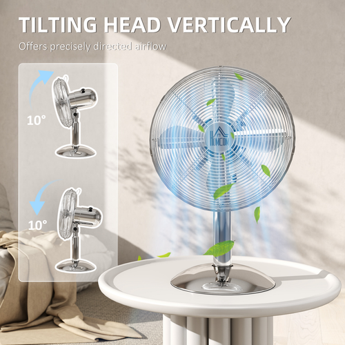HOMCOM 12" Metal Desk Fan with 3 Speed Settings, Wide-Angled Oscillation