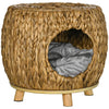 Outdoor/Indoor Rattan Cat House Stool, Wicker Kitten Bed w/ Cushion - High Quality