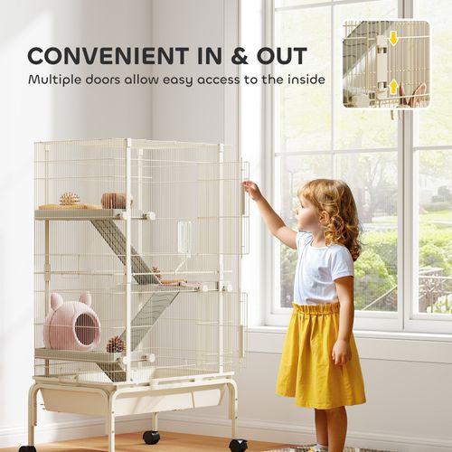 PawHut 4 Levels Rolling Small Animal Cage, Rabbit Cage with 15cm Deep Bottom