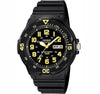 Casio Mens Day Date Yellow Number & Black Rubber Strap Watch - MRW-200H-9BVDF
