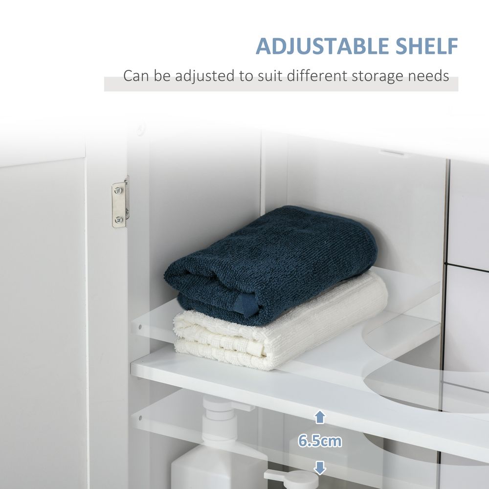 kleankin 60x60cm Under-Sink Storage Cabinet w/Adjustable Shelf Handles Drain Hole Bathroom Cabinet Space Saver Organizer White