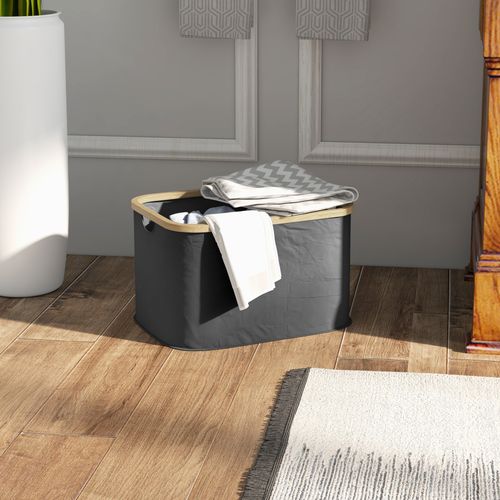 HOMCOM 36L Collapsible Laundry Hamper, Washing Basket for Bathroom, Black