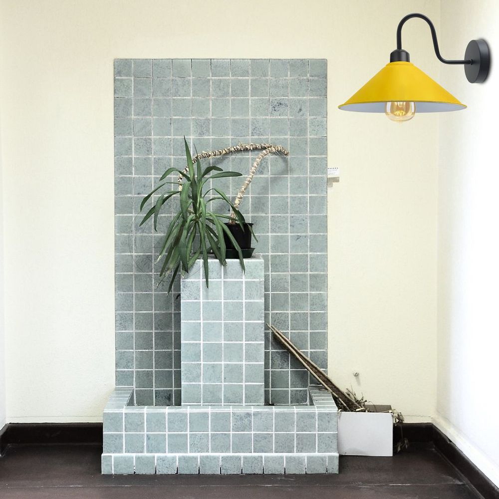 Elegant Vintage Yellow Wall Light Fixture - Black Wall Sconce, Cone Shade, E27 Base. Perfect for Indoor and Retro-themed Spaces.