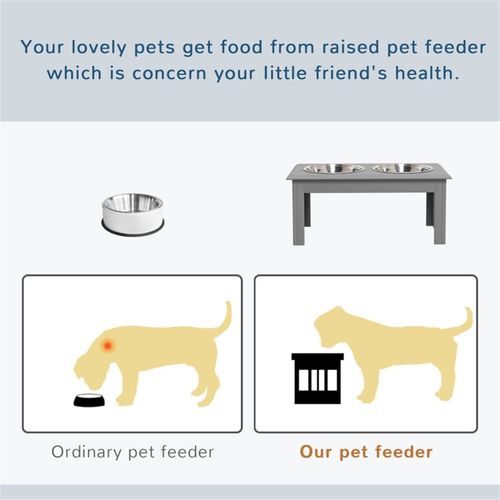 Dog bowls Pet Feeding 2x Stainless Bowls Grey 58.4L x 30.5W x 25.4H cm