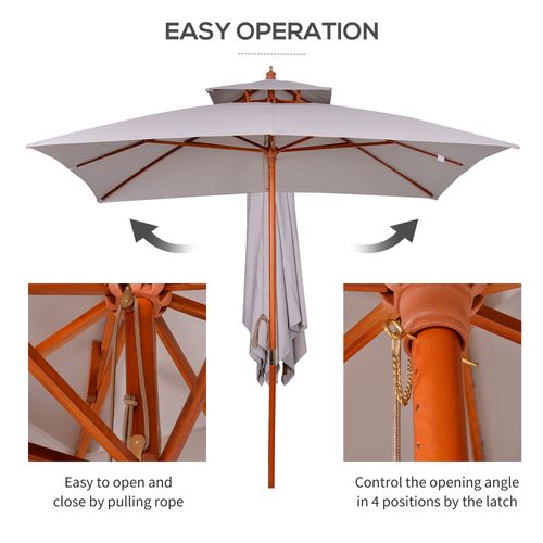 Outsunny 3(m) Wood Square Umbrella Garden Market Parasol Sunshade Grey