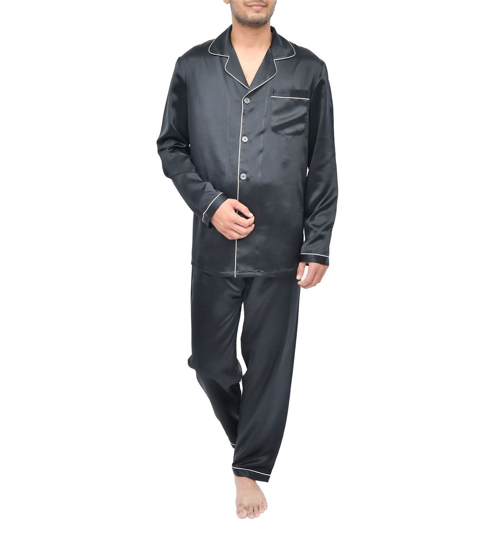 SILK PJS LONG SET MENS LARGE BLACK Pyjamas
