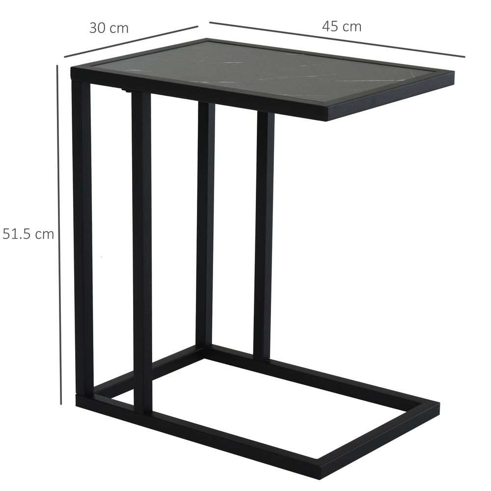 HOMCOM C Shape End Table w/Metal Frame Marble-Effect Top Sofa Side Table Narrow Snack Coffee Table for Living Room, Grey Marble Effect